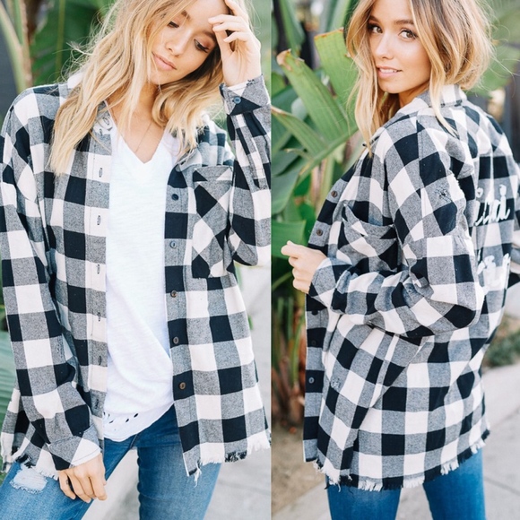 TOMMY Classic Plaid Flannel Top _ BLACK - Picture 2 of 3